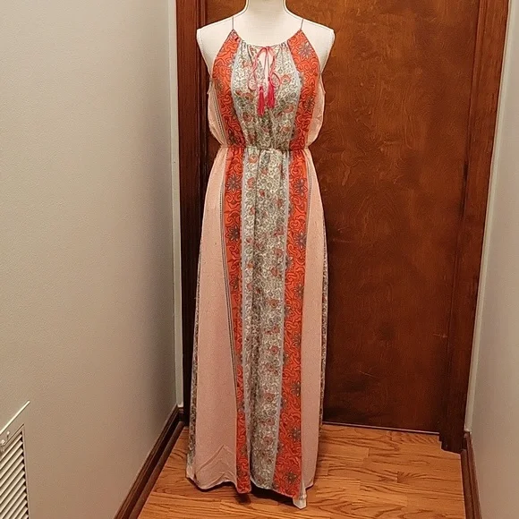Blue Rain | Dresses | Blue Rain Coral Green Blue And Off White Floral Print  Sleeveless Maxi Dress | Poshmark